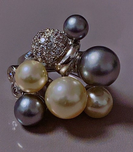 Bague argent perles - , zirconium