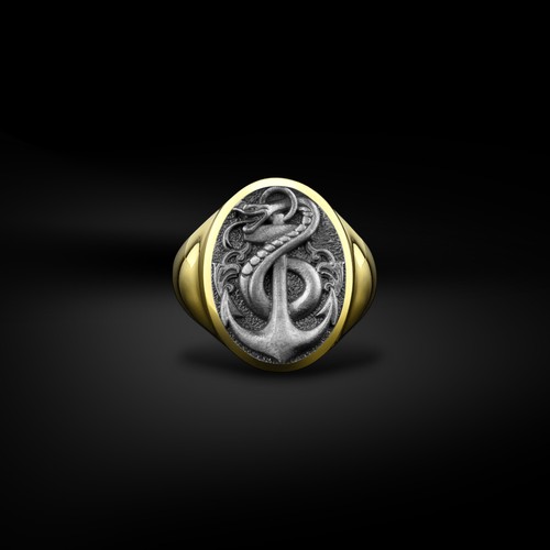 Bague chevalière homme ancre
