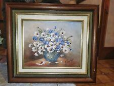 Tableau Pot De Fleurs Margerit Et Bleuets De James Gaubert Signé 22cmX27cm