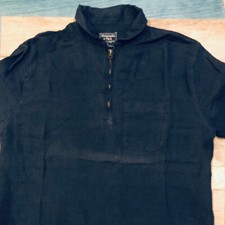 Abercrombie Fitch Chemise manches longues unie bleue marine à zip en lin size S