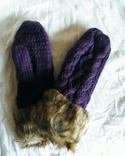 Gants Moufles Grosses Mailles  Bordure Fourrure Enfant Fille  10 /16 Ans 