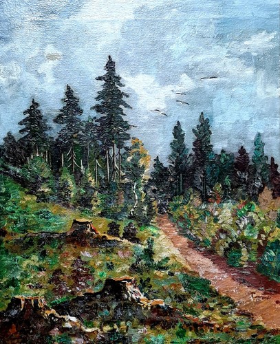 Tableau ancien paysage forêt - tableau,