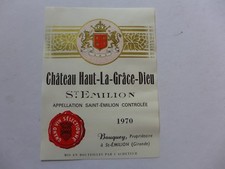 étiquette VIN  CHÂTEAU HAUT-LA-GRÂCE-DIEU   1970  SAINT-EMILION