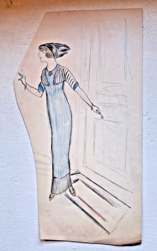 Drawing circa 1900 woman at - drawing,