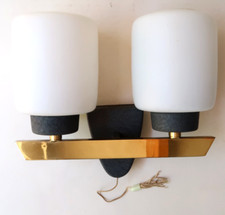 Superbe Applique Lampe Laiton et Tole Noir Mat Arlus Gandelin Lunel 1950's