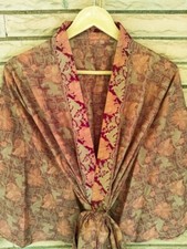 Midi Kimono En Soie Pure Robe Longueur Genou Gown Kimonos Robes Marron MKMO1592