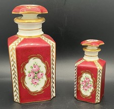 Duo flacons parfum porcelaine Limoges décor floral doré