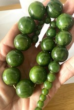 85 g Ancien collier perles Bakelite couleur vert jade bijoux Celluloïd Jewelry