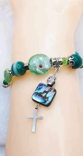 Bracelet art deco vert patine - bracelet,