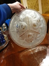 Ancienne Vasque De Lustre Art Deco Verre Pressé Moulé Signé Degué