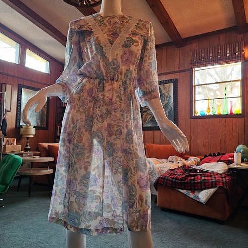 Vtg 80s femme floral - femme, sheer