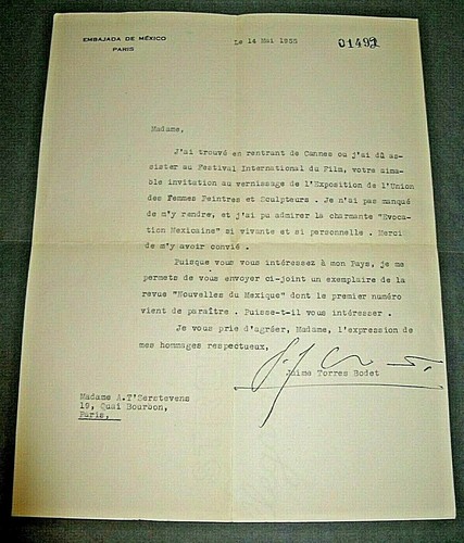Jaime torres bodet autographe - jaime,
