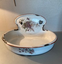 ÉLÉGANTE BASSINE DE FONTAINE À EAU EN TÔLE ÉMAILLÉE DÉCOR BOUQUET DE FLEUR