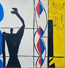 Tableau huile sur toile moderniste signé Le Corbusier - Art architectural...