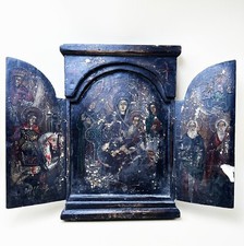 Ancienne et rare Icône triptyque Tempera sur bois XIXe siècle