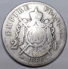 RARE Monnaie Argent, 2 Francs 1866 K Napoléon III (437.055ex)