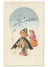 G. Galbiati Neige Zampognaro Cardellino Paysage Église Carte Postale De Noël