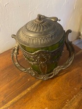 seau à biscuit XIX en deux parties verre et armature métal avec grande anse