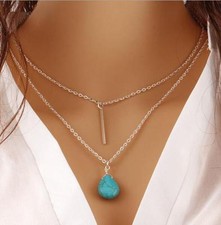 Collier vert pierre goutte