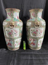 Paire De Vase Chine Ancien en Porcelaine Fine De Canton - Oiseaux Papillons