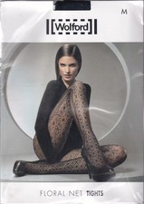 Collant dentelle WOLFORD FLORAL NET coloris Black. Taille M. Lace tights.