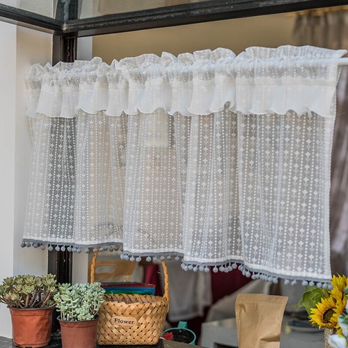 Demi rideau pom bordure ruche - demi,
