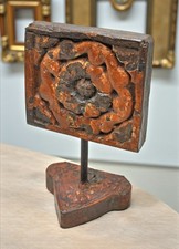 Ancien En Bois Floral Sculpture Panneau Plaque Vieille Main Fine Sculpté