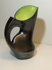 Pichet en  céramique émaillée noire  pétrole  vintage An 50's Robert DUPANIER