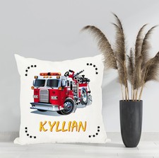 Coussin enfant Camion de pompier personnalisé avec prénom