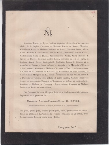 1881 faire part décès - 1881, faire-part