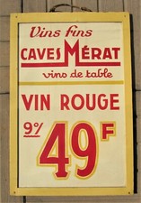 CAVES MÉRAT vin rouge panneau pub bois peint Épicerie Bistrot - no émaillée