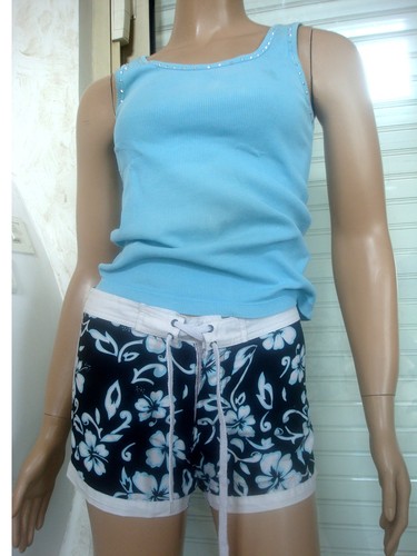 Short ete blanc bleu ciel - short,