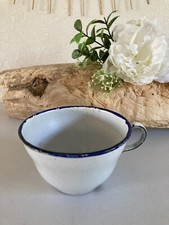 325⚜️ Ancienne Tasse Émaillée Liseré Bleu Vintage Hauteur 6,5 Cm