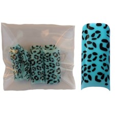 20 Faux ongles tips capsules -  turquoise & noir animal de Royal - Wild Nails