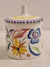 Vintage Poole Pottery England Hand Painted Jam Preserve Pot Jar & Lid mustard