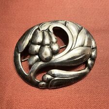 Broche Georg Jensen Style Art Nouveau 1940 Design Baies & Fruits Argent Sterling
