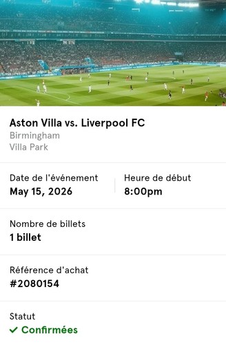 Ticket match aston - match, villa