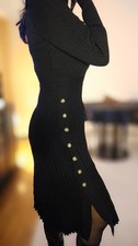 Robe pull noire midi maille côtelée NEUVE 36 38