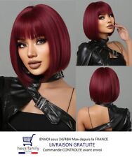 Perruque Carré Femme Rouge Coupe Courte  Cheveux Lisse Synthétique Wig Frange