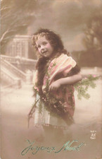 CPA FANTAISIE CARTE DE VOEUX JOEUX NOEL JEUNE FILLE SAPIN DE NOEL