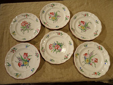 6 assiettes plates faïence Lunéville KG modèle réverbère décor floral  Ø 24,4 cm