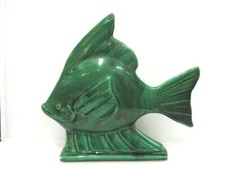 Statuette en céramique verte Art Déco : " Poisson "