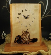 Horloge de bureau en bois design chat fait main pyrographie maison art bureau 11