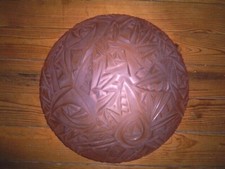 ART DECO BELLE VASQUE A SUSPENDRE VERRE GIVRE MOTIF ROSES GEOMETRIQUES NOVERDY