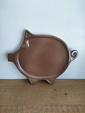Plat À Charcuterie En Forme De Cochon En Céramique Marron Émaillé - Vintage