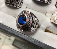 CHEVALIERE US ARMY Argent Massif 925 Pierre BLEU SAPHIR CZ 10mm Dolly-Bijoux