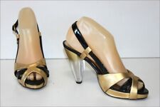 SAN MARINA  Escarpins à Talons Cuir Noir et doré Talons Transparents T 38 TBE