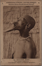 Croisière Noire, expédition Citroen, Femme à plateaux Sara du Tchad, 1924 Carte 