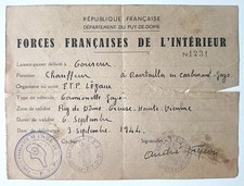 LAISSER PASSER FFI Maquis RESISTANCE AUVERGNE LIMOUSIN libération SOE OSS