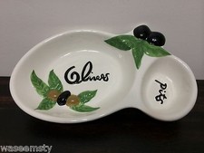 Divided Section Small Olive Branch Leaf Dish Olives / Pit Serving Dining Decor